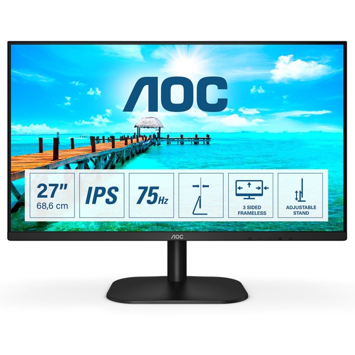 Monitor 27" Hdmi Vga Aoc 27b2da Fhd 1920x1080 75hz 4ms Panel-ips Altavoces Vesa 100x100