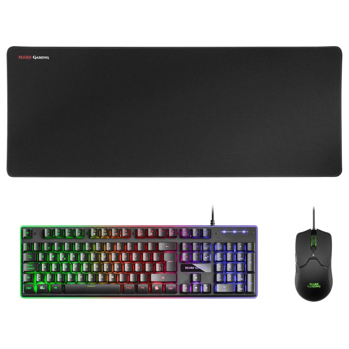 Pack Teclado Mouse Y Alfombrilla Mars Gaming Mcpx Black Telcado Hibrido H-mech Mouse Ultra Ligero 10