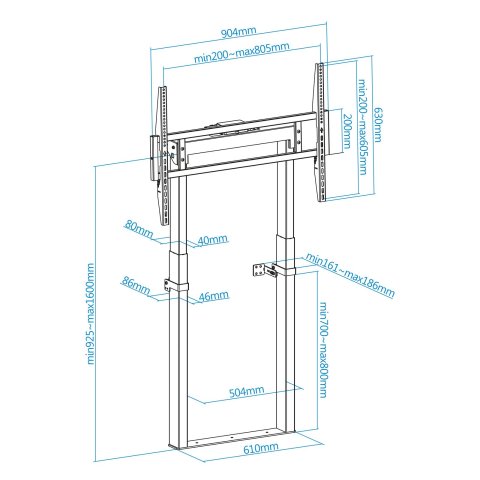 Soporte De Suelo Fijo Electrico Tooq Fsm01-b Para Pantalla De 55"-100" Negro Regulacion De Altura Ve