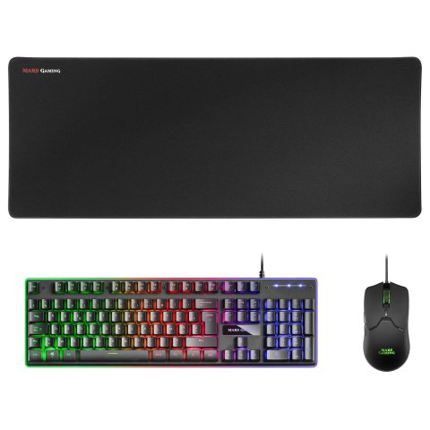 Pack Teclado Mouse Y Alfombrilla Mars Gaming Mcpx Black Telcado En Frances Hibrido H-mech Mouse Ultr