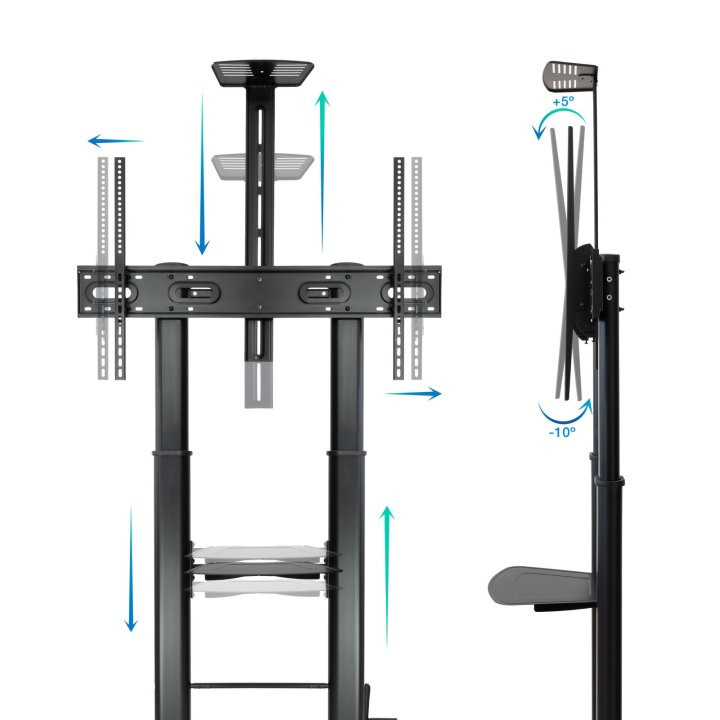 Soporte De Suelo Con Ruedas Tooq Fs20404hm-b Para Pantallas De 60-100" Regulable En Altura Max 100kg