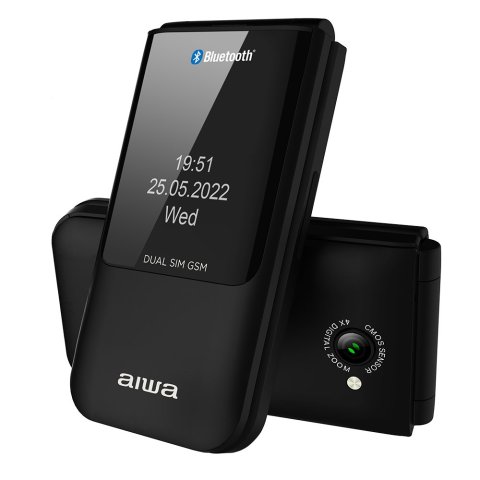 Movil Senior Fp-24bk Black Aiwa Diseño Flip Dualsim Botones Grandes Pantalla 2.4" Bluetooth Puerto Micro-usb
