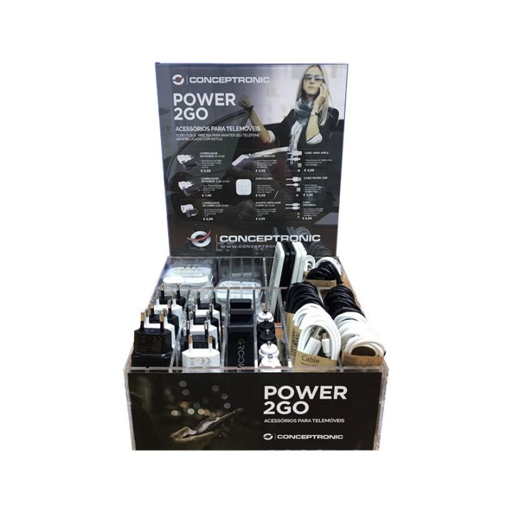 Expositor Power2go  Cargadores Cables Accesorios Incluye 70 Artículos