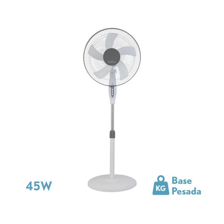 Ventilador De Pie Belmonte Blanco/gris 3 Velocidades 45w 5 Aspas Orientable, Jijo Y Rotatorio