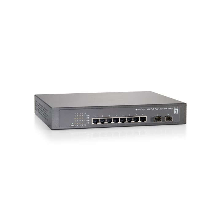 Switch Level One Gep-1020 10p 10 100 1000 8 P Poe Plus 150w + 2 Sfp