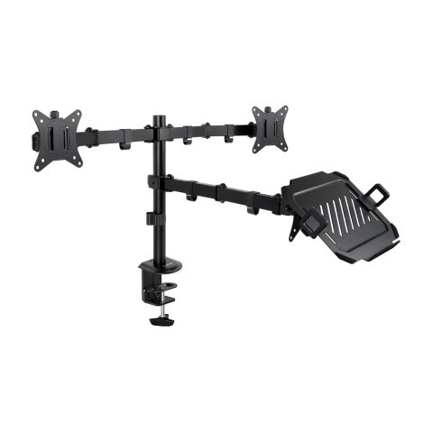 Soporte De Mesa Tooq Db1202tn-b Para Portatil Y 2 Pantallas 17"-32" Gira Incli 3 Brazos Negro