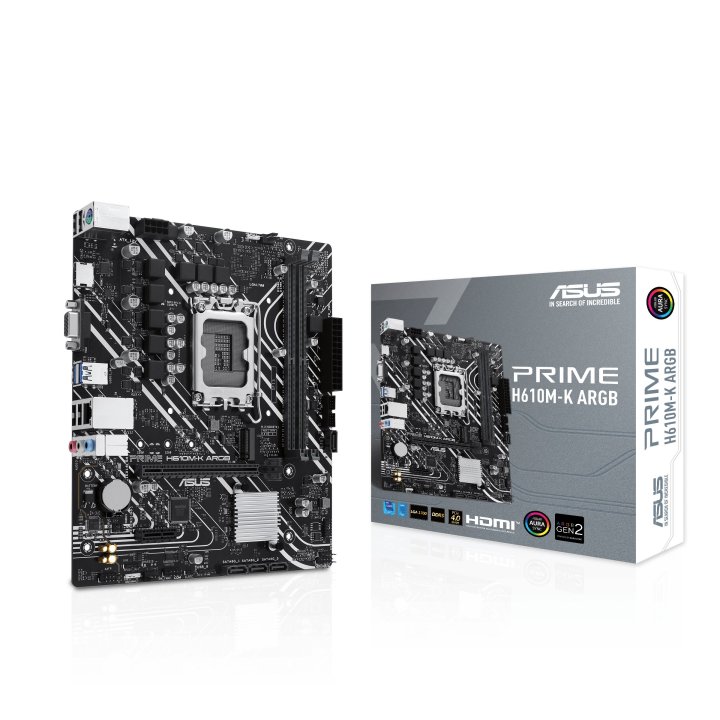 Pb Asus Prime H610m-k Argb Skt Lga 1700 M-atx Ddr5-5600mhz Hdmi Vga 1xpcie 4.0 1xpcie 3.0 M.2 Glan 2xusb3.2 Ilum. Rgb