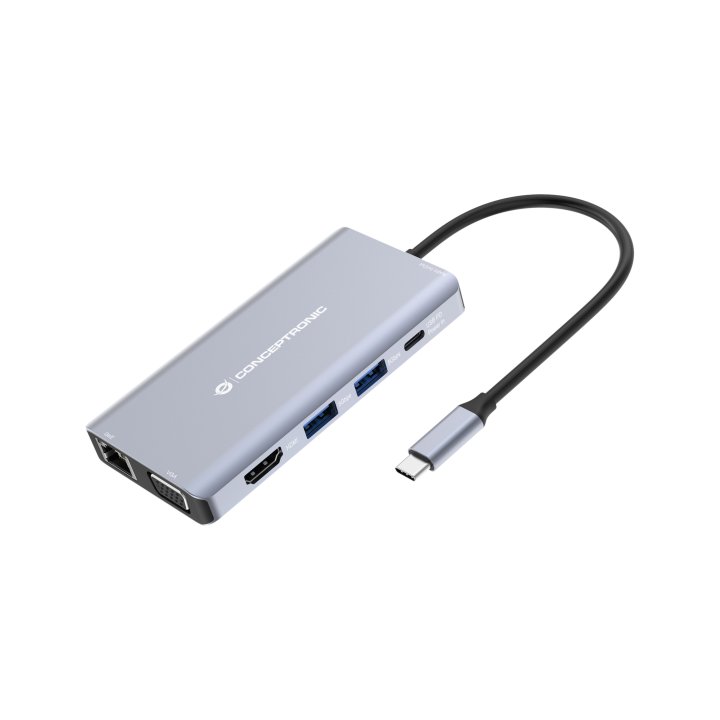 Docking Usb-c Conceptronic Donn20g 1xhdmi 4k 1xvga 3xusb-a 3.0 1xjack 1x1gb Rj45 1xlector De Tarjetas 1xusb-c Pd 100w