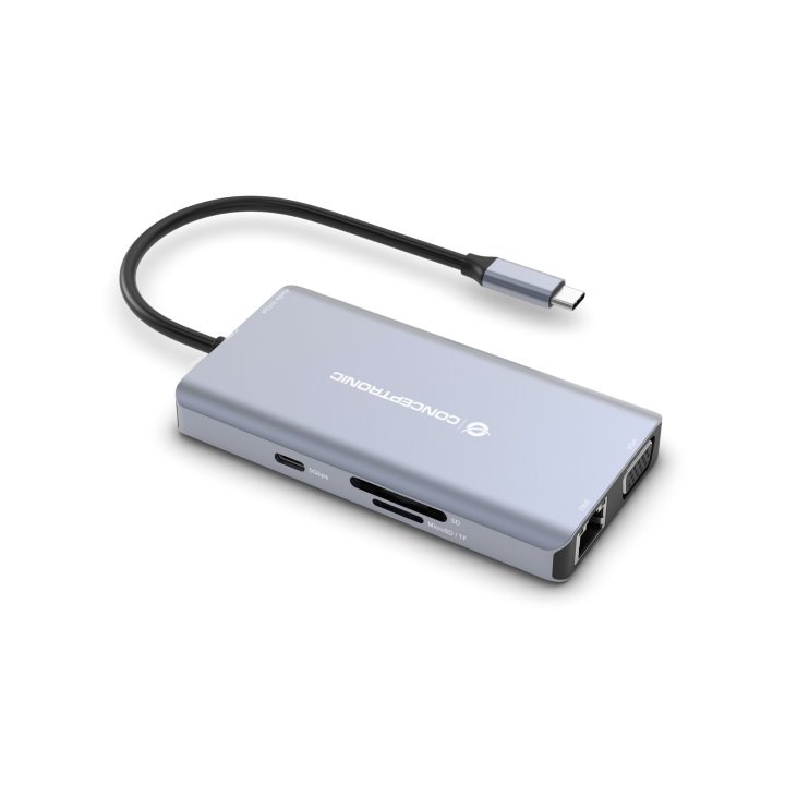 Docking Usb-c Conceptronic Donn20g 1xhdmi 4k 1xvga 3xusb-a 3.0 1xjack 1x1gb Rj45 1xlector De Tarjetas 1xusb-c Pd 100w