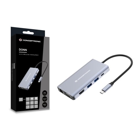 Docking Usb-c Conceptronic Donn20g 1xhdmi 4k 1xvga 3xusb-a 3.0 1xjack 1x1gb Rj45 1xlector De Tarjetas 1xusb-c Pd 100w
