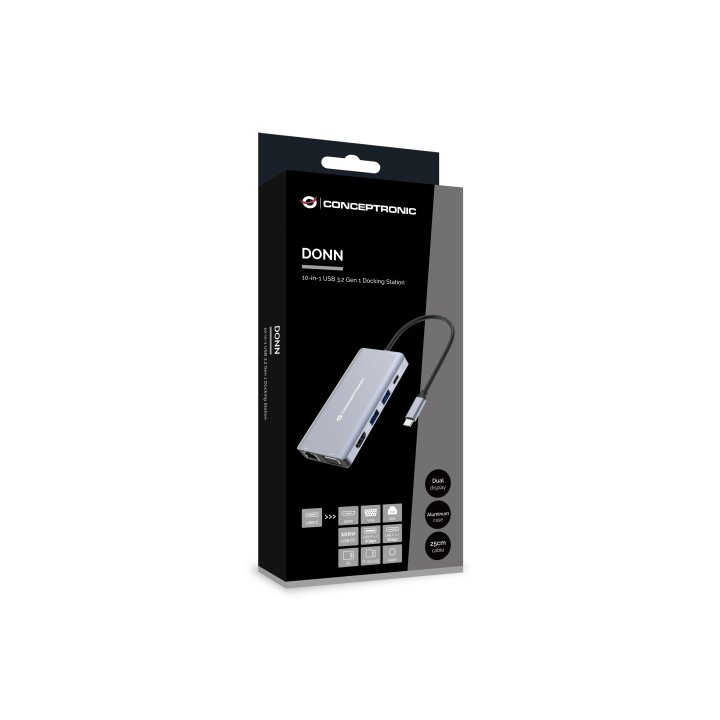 Docking Usb-c Conceptronic Donn20g 1xhdmi 4k 1xvga 3xusb-a 3.0 1xjack 1x1gb Rj45 1xlector De Tarjetas 1xusb-c Pd 100w