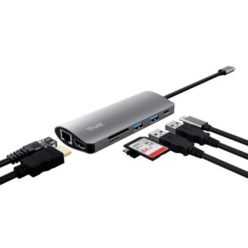Docking Usb-c Trust Dalys Aluminium 23775 1xhdmi 1x1gb Rj45 1xlector De Tarjetas 1xusb-c 2xusb-a 2