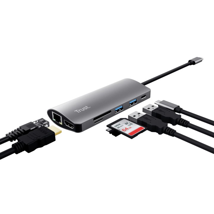 Docking Usb-c Trust Dalys Aluminium 23775 1xhdmi 1x1gb Rj45 1xlector De Tarjetas 1xusb-c 2xusb-a