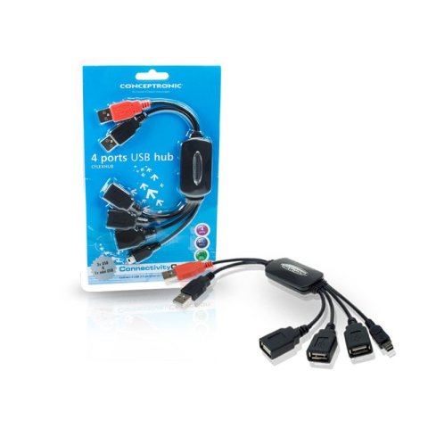 Hub Usb 2.0 Conceptronic 3 Puertos Usb + 1 Mini Usb Y Usb-a De Alimentacion