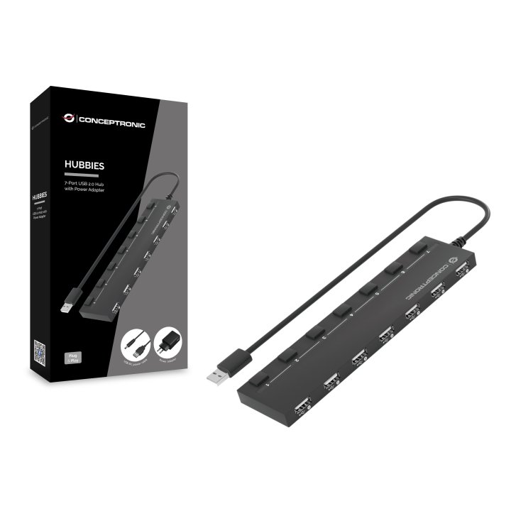 Hub Usb 2.0 Conceptronic Hubbies08 A 7xusb-a 2.0 Con Interruptores Y Alimentador
