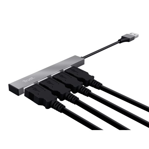 Hub Usb 2.0 Trust Halyx Aluminium A 4xusb-a 2.0 Diseño Metalico Y Compacto Hasta 480 Mbps 23786
