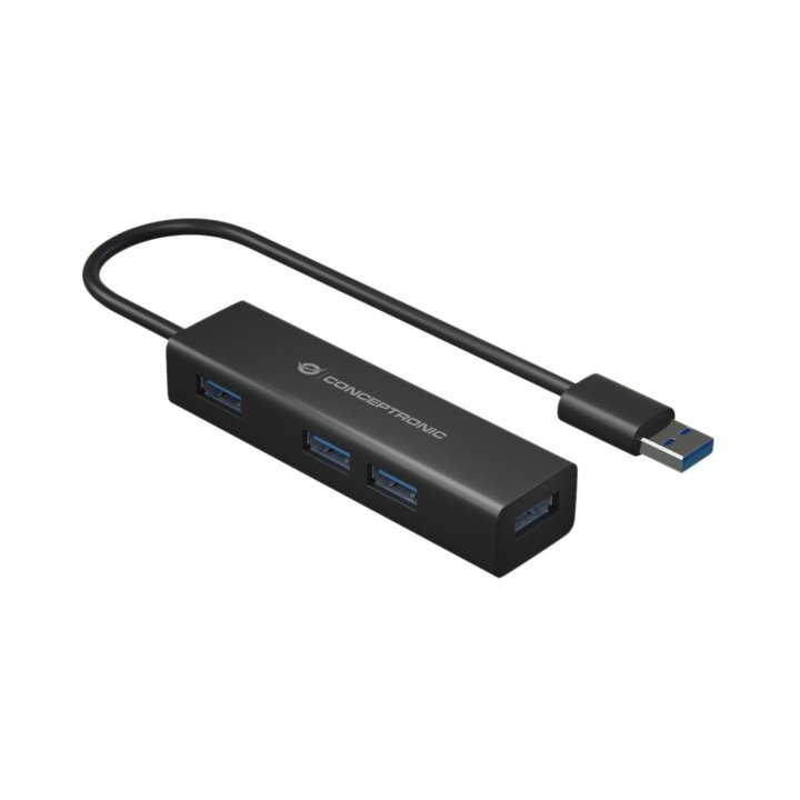 Hub Usb 3.0 Conceptronic Hubbies06b 4 Puertos Usb 3.0 Con Adaptador Usb-c Color Negro Carcasa De Aluminio