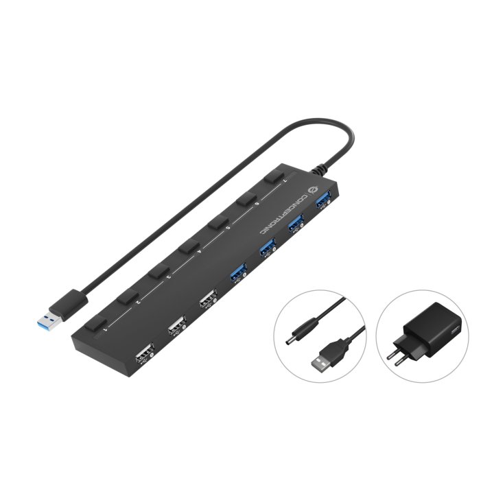 Hub Usb 2.0 3.0 Conceptronic Hubbies09 4 Puertos 3.0 3 Puertos 2.0 Con Interruptores Con Alimentador