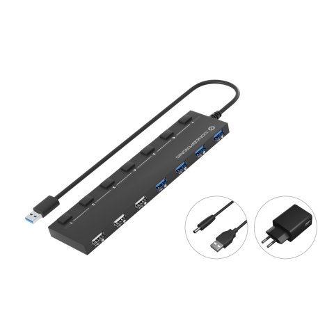Hub Usb 2.0 3.0 Conceptronic Hubbies09 4 Puertos 3.0 3 Puertos 2.0 Con Interruptores Con Alimentador