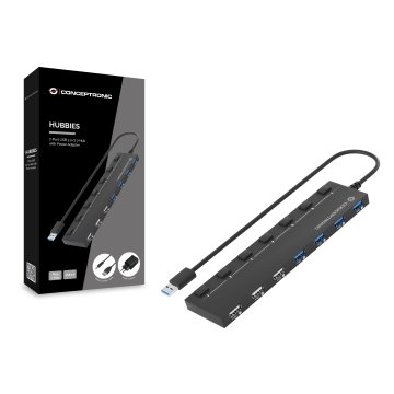 Hub Usb 2.0 3.0 Conceptronic Hubbies09 4 Puertos 3.0 3 Puertos 2.0 Con Interruptores Con Alimentador 2