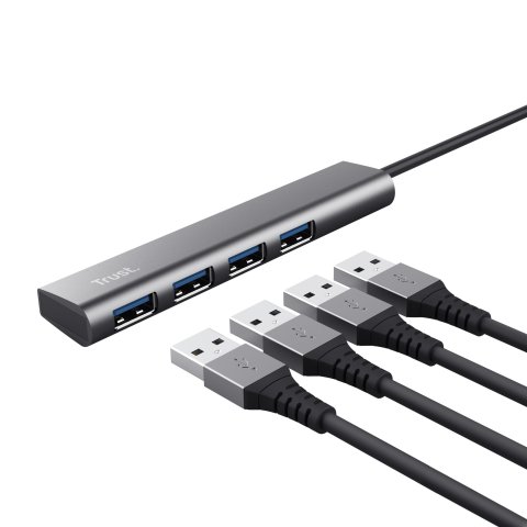 Hub Usb 3.2 Trust Halyx 24947 Usb-a 3.2 A 4 Puertos Usb-a 3.2 Acabado En Aluminio