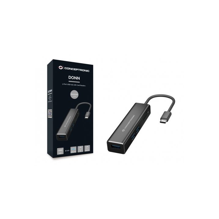 Hub 3.1 Usb-c Conceptronic Donn08 3 Puertos Usb 3.0 Y Lector Tarjetas Sd   Microsd