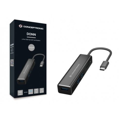 Hub 3.1 Usb-c Conceptronic Donn08 3 Puertos Usb 3.0 Y Lector Tarjetas Sd   Microsd