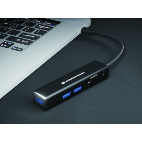 Hub 3.1 Usb-c Conceptronic Donn08 3 Puertos Usb 3.0 Y Lector Tarjetas Sd   Microsd