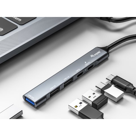 Hub Usb-c 3.2 Equip Life 2 Puertos Usb 2.0 1 Puerto Usb 3.0 1 Puerto Usb-c + 1 Puerto Usb C Carga Hasta 100w Carcasa De Alumi