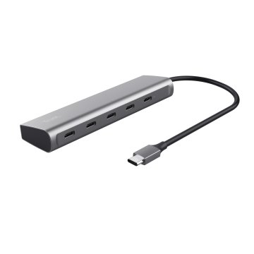 Hub Usb-c Trust Halyx 25136 Aluminio Usb-c A 4 Puertos Usb-c Y 1 Usb-c Pass-through De 100w 25136