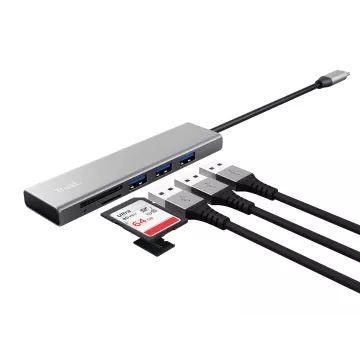 Hub Trust Halyx Aluminium Usb-c A 3 Puertos Usb-a Y Lector De Tarjetas (micro) Sd Diseño Metalico 24191 2