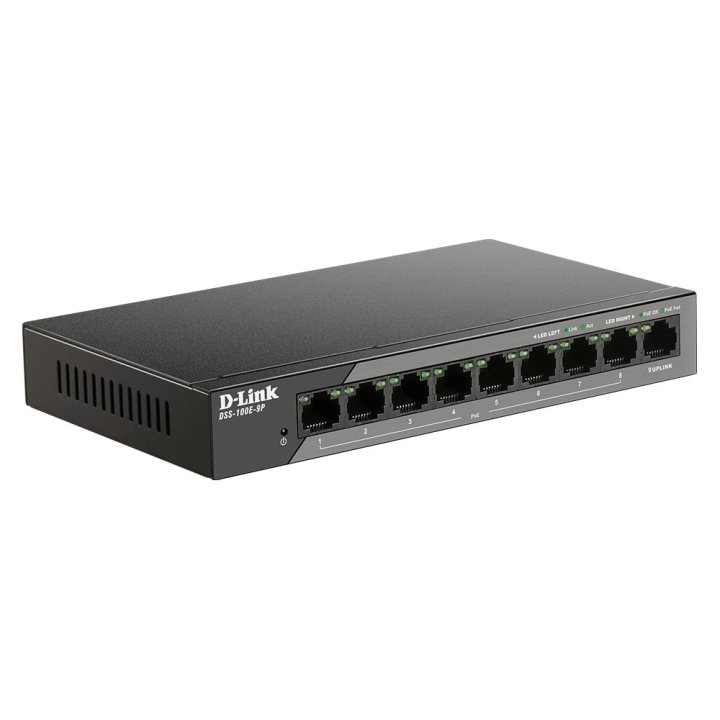 Switch No Gestionable D-link Dss-100e-9p Poe (130w Budget) Hasta 250m 8ptos 10 100 + 1p Giga Uplink