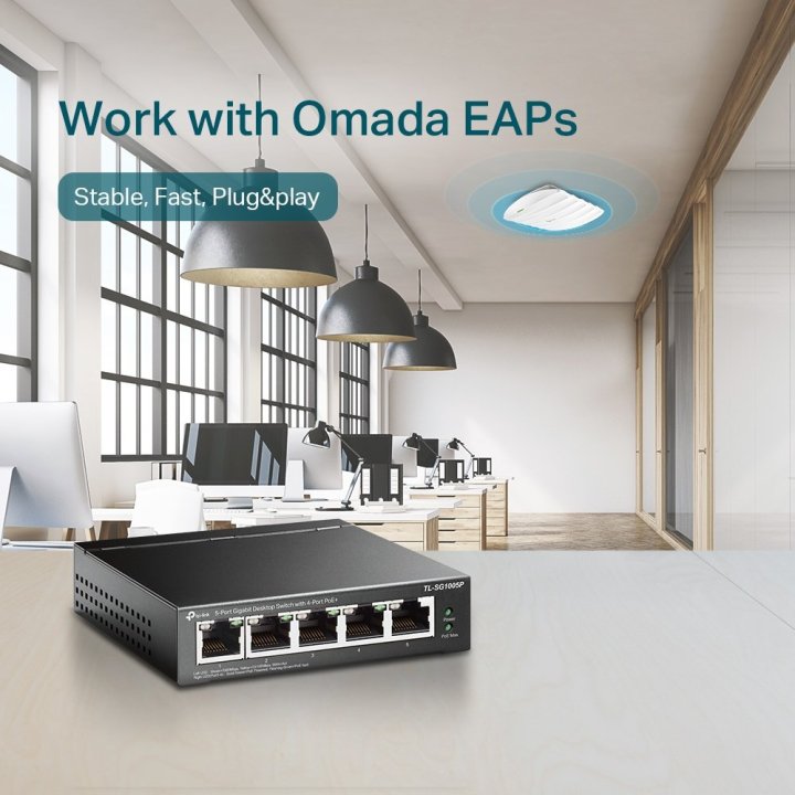 Switch No Gestionable Tp-link Sg1005p 5p Giga 4p Poe (56w) Sobremesa No Rack Carcasa Metalica