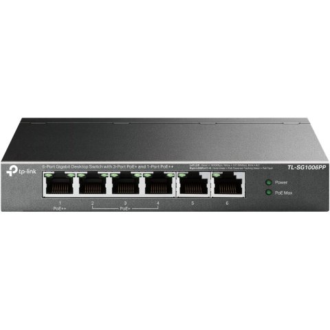 Switch No Gestionable Tp-link Sg1006pp 6p 10 100 1000 Mbps De Estos 3p Poe+ Y 1p Poe++ (64w) Sobremesa No Rack Carcasa Metali