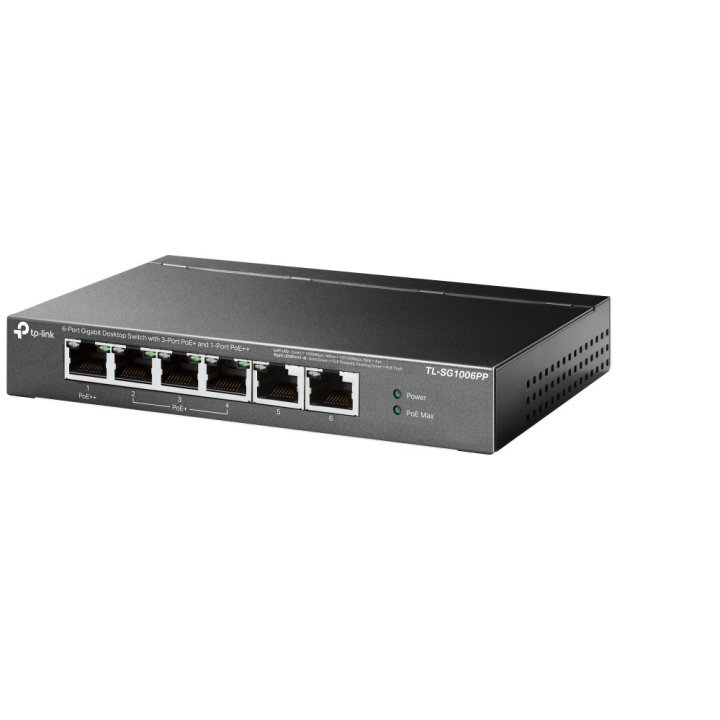 Switch No Gestionable Tp-link Sg1006pp 6p 10 100 1000 Mbps De Estos 3p Poe+ Y 1p Poe++ (64w) Sobremesa No Rack Carcasa Metali