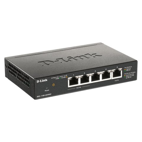 Switch Semigestionable D-link Dgs-1100-05pdv2 5p Giga 2p Poe (18w) 1xpd Port Para Poe Passthrough No Rack