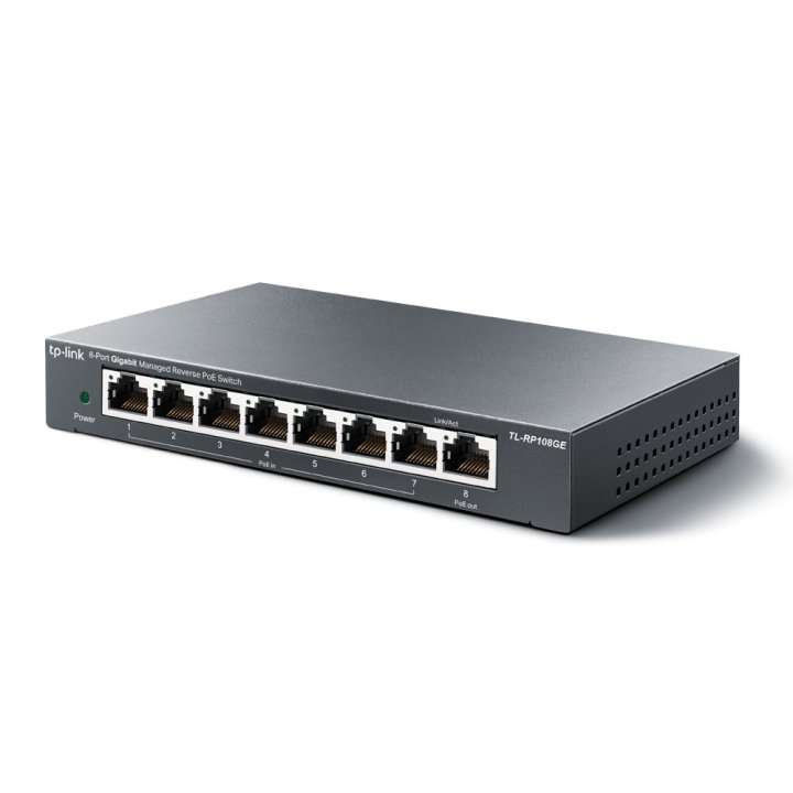 Switch Gestionable Reverse Poe Tp-link Rp108ge 7entradas Poe Y 1salida Poe Gigabit 1puerto De Salida Cc Conmutable A 5v Y 12v