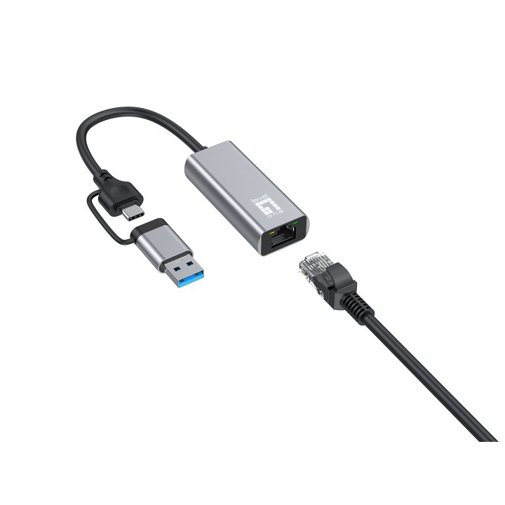 Adaptador Usb-c Level One Usb-0423 A Rj45 1x2.5 Gigabit Con Adaptador A Usb-a