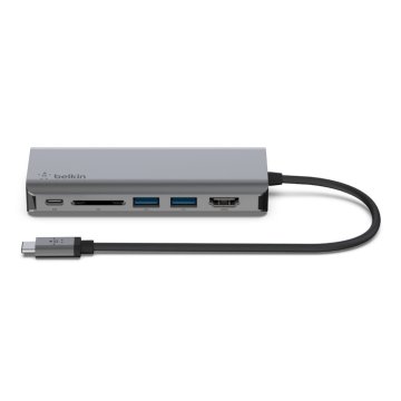 Adaptador Usb-c Belkin Avc008btsgy A 1xusb-c Pd 3.0 1xlector Sd 2xusb-a 3.0 1x1gb Rj45 Pd 100w Color Gris 2