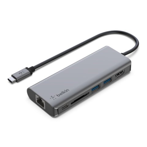 Adaptador Usb-c Belkin Avc008btsgy A 1xusb-c Pd 3.0 1xlector Sd 2xusb-a 3.0 1x1gb Rj45 Pd 100w Color Gris