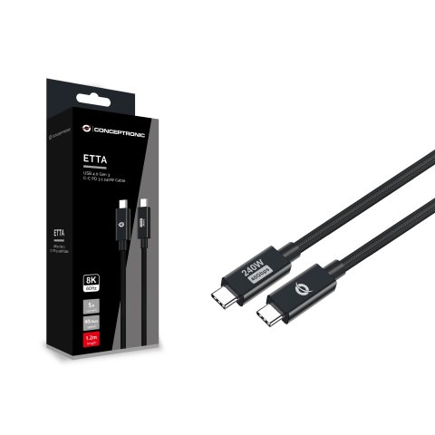 Cable Usb-c Macho A Usb-c Macho 1.2m Conceptronic Usb 4.0 Gen 3 240w 48v 5a 40gbps E-mark