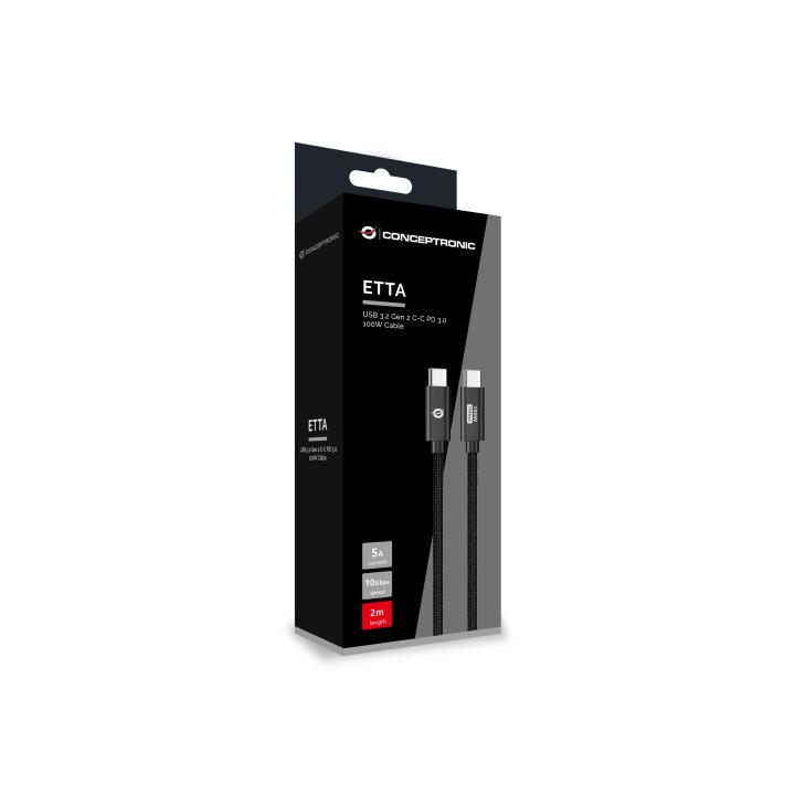 Cable Usb-c Macho A Usb-c Macho 2m Conceptronic Usb 3.2 Gen 2 100w 20v 5a 10gbps E-mark 