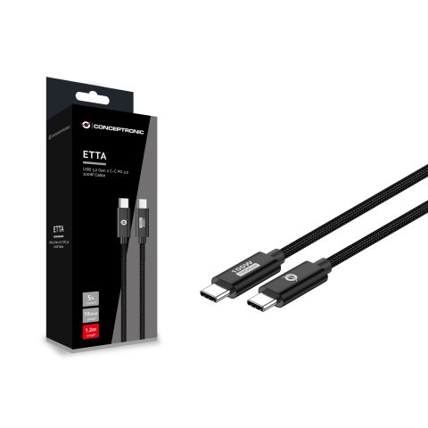 Cable Usb-c Macho A Usb-c Macho 1.2m Conceptronic Usb 3.2 Gen 2 100w 20v 5a 10gbps E-mark 
