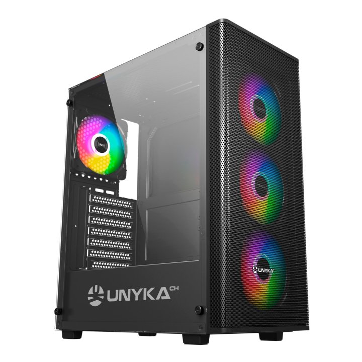 Caja Atx Semitorre Gaming Unykach Atx Uk 511303 Color Negro Panel Lateral Cristal Templado 4 Vent Argb 120mm 2xusb 3.0