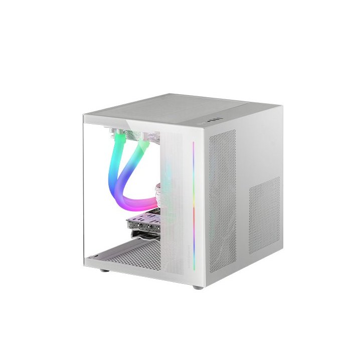 Caja Microatx Cube Gaming Mars Gaming Mc-view White Frontal Y Lateral De Cristal Templado Continuo Doble Camara Sin Fuente Ni