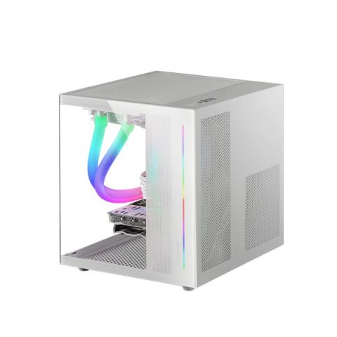Caja Microatx Cube Gaming Mars Gaming Mc-view White Frontal Y Lateral De Cristal Templado Continuo Doble Camara Sin Fuente Ni