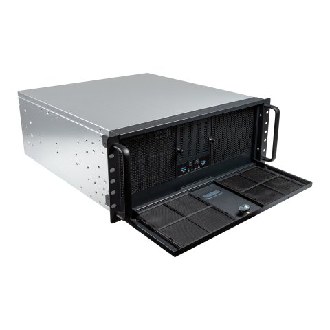 Caja Rack 19" Unykach Uk51918 4u Atx Color Plata Negro 3 Bahias 1x Usb3.0 1xusb-c F.a Atx  Redundante Cierre Con Llave