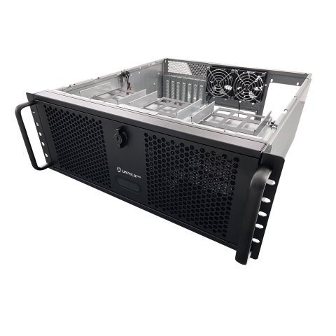 Caja Rack 19" Unykach Uk51918 4u Atx Color Plata Negro 3 Bahias 1x Usb3.0 1xusb-c F.a Atx  Redundante Cierre Con Llave