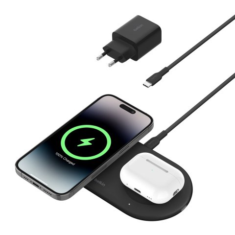 Base De Carga Inalambrica Doble Belkin Wiz021vfbk 15 Qi2 Boost Charge Color Negro
