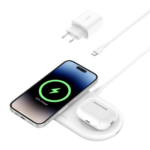 Base De Carga Inalambrica Doble Belkin Wiz021vfwh 15w Qi2 Boost Charge Color Blanco